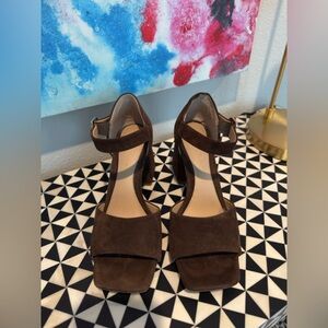 Antonio Melanie The Audreyy Suede Block Open Toe Brown Sandals Size 8